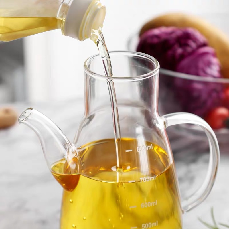 Cooking Oil Glass Bottle Edible Oil Pot Borosilicate Olive Oil Dispenser Vinegar Bottles for Kitchen Cooking Container with Lid