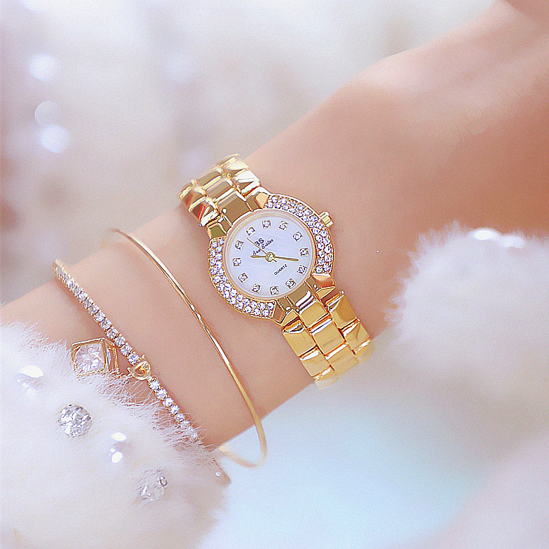 Chic Gold Tone Women's Watch Water Resistant Analog Dial Crystal Watch