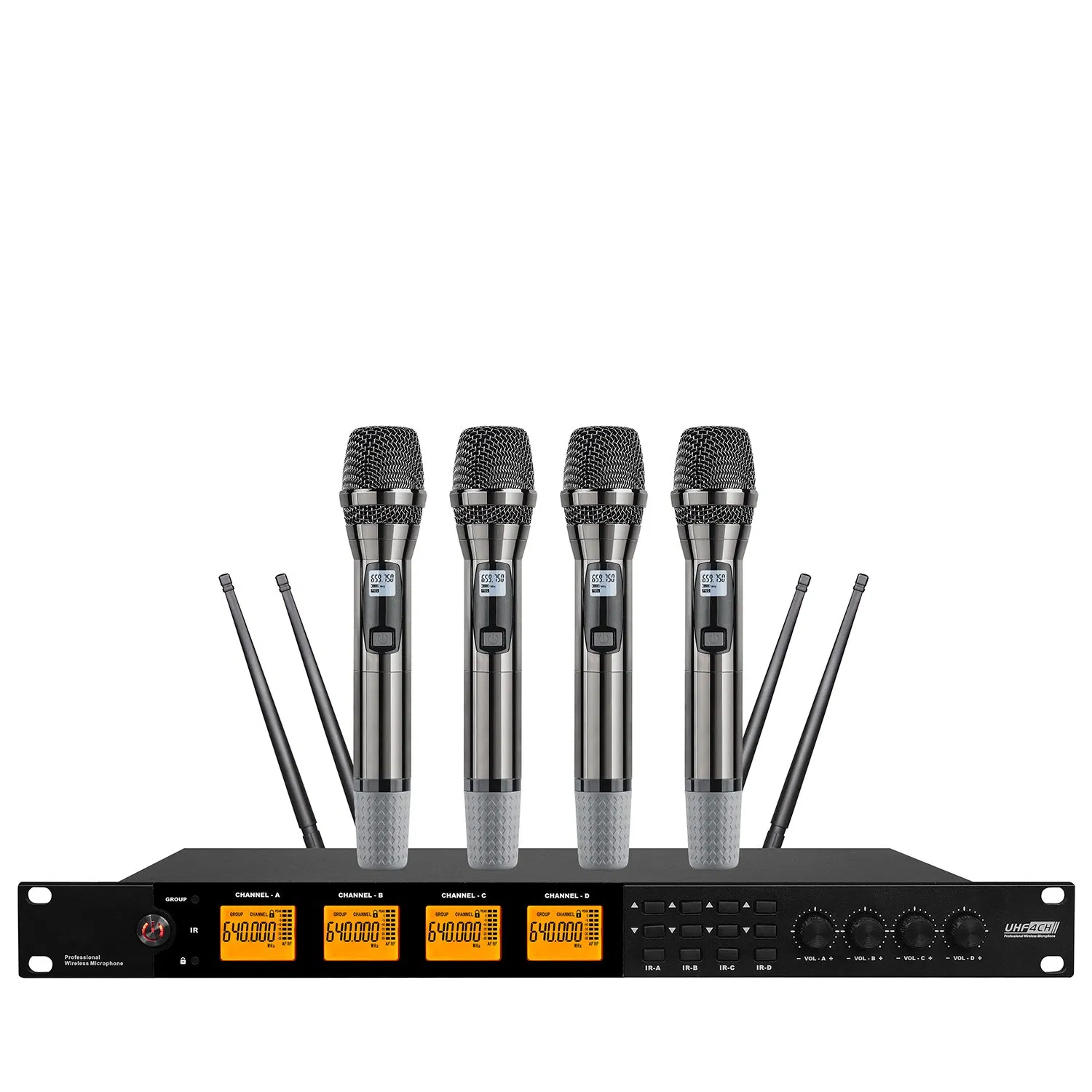 Kp-640 Factory Hot Sale 4-Channel UHF Handheld Lavalier Wireless Microphone
