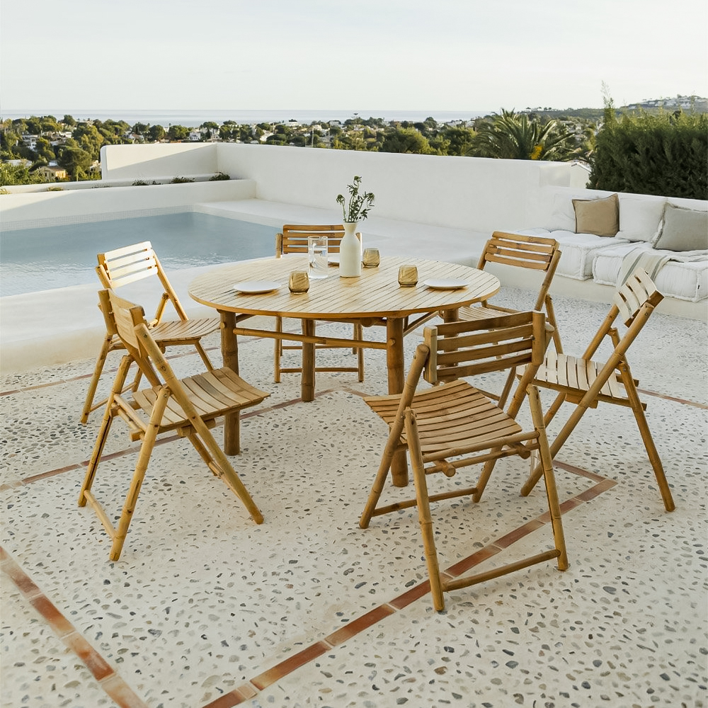 Стол и стулья садовые бамбуковые складные ручная работа