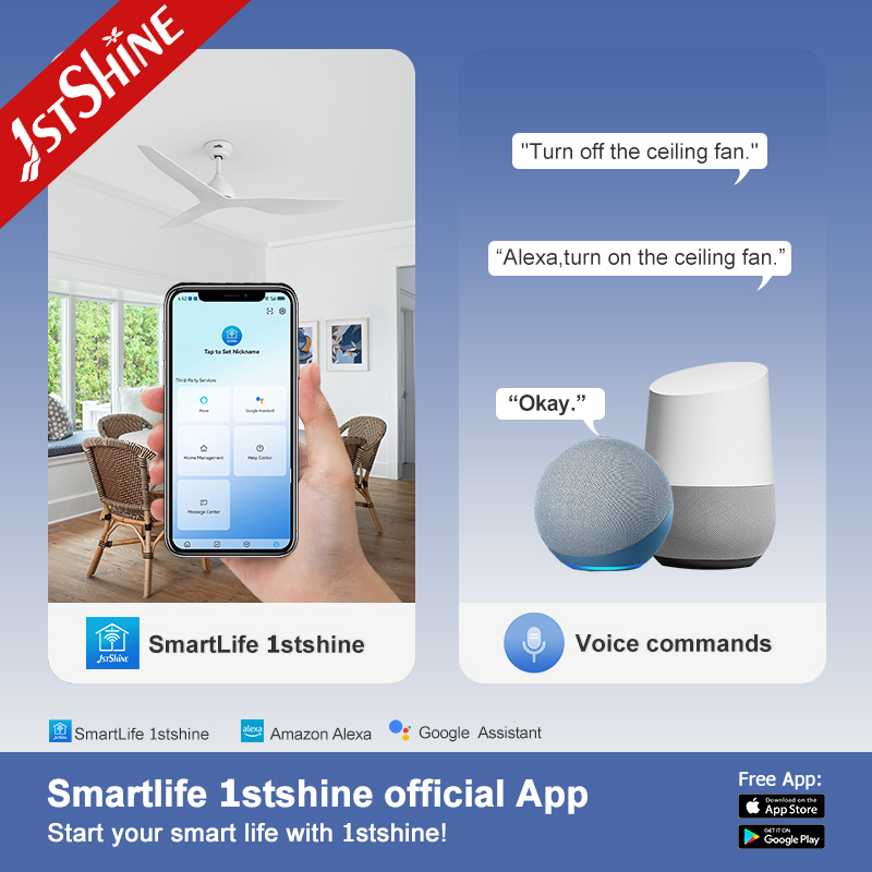 Потолочный вентилятор 1stshine 52 дюйма, DC мотор, белый