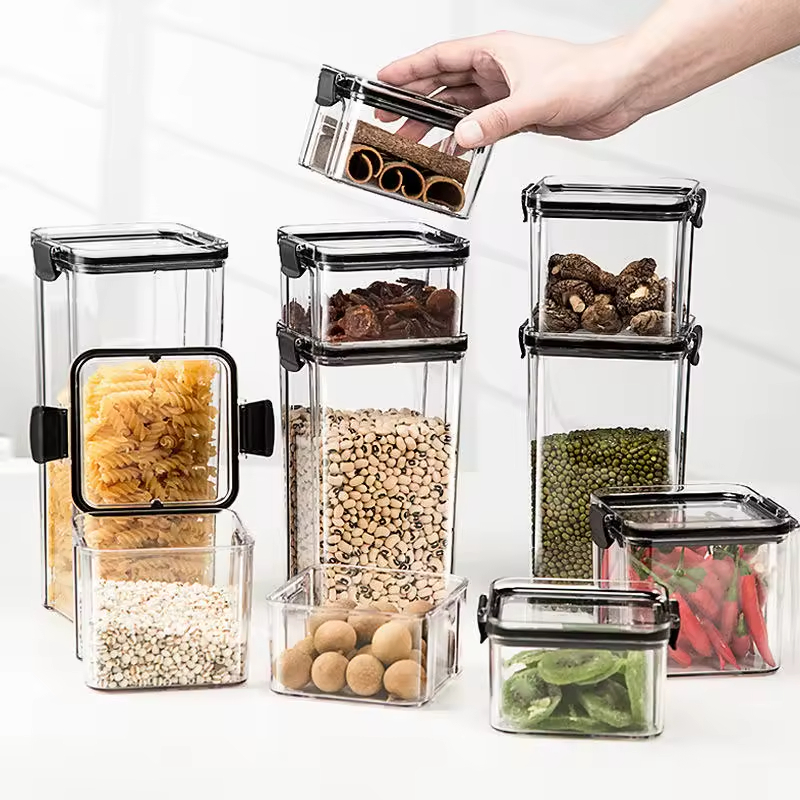 Wholesale Kitchen Transparent Clear Fridge Airtight Plastic Food Grain Storage Jar Box Container for Snack Dried Fruit