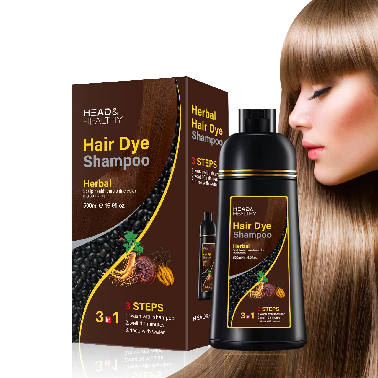 Botanical Black Hair Dye Shampoo for Healthy Hair Treatment