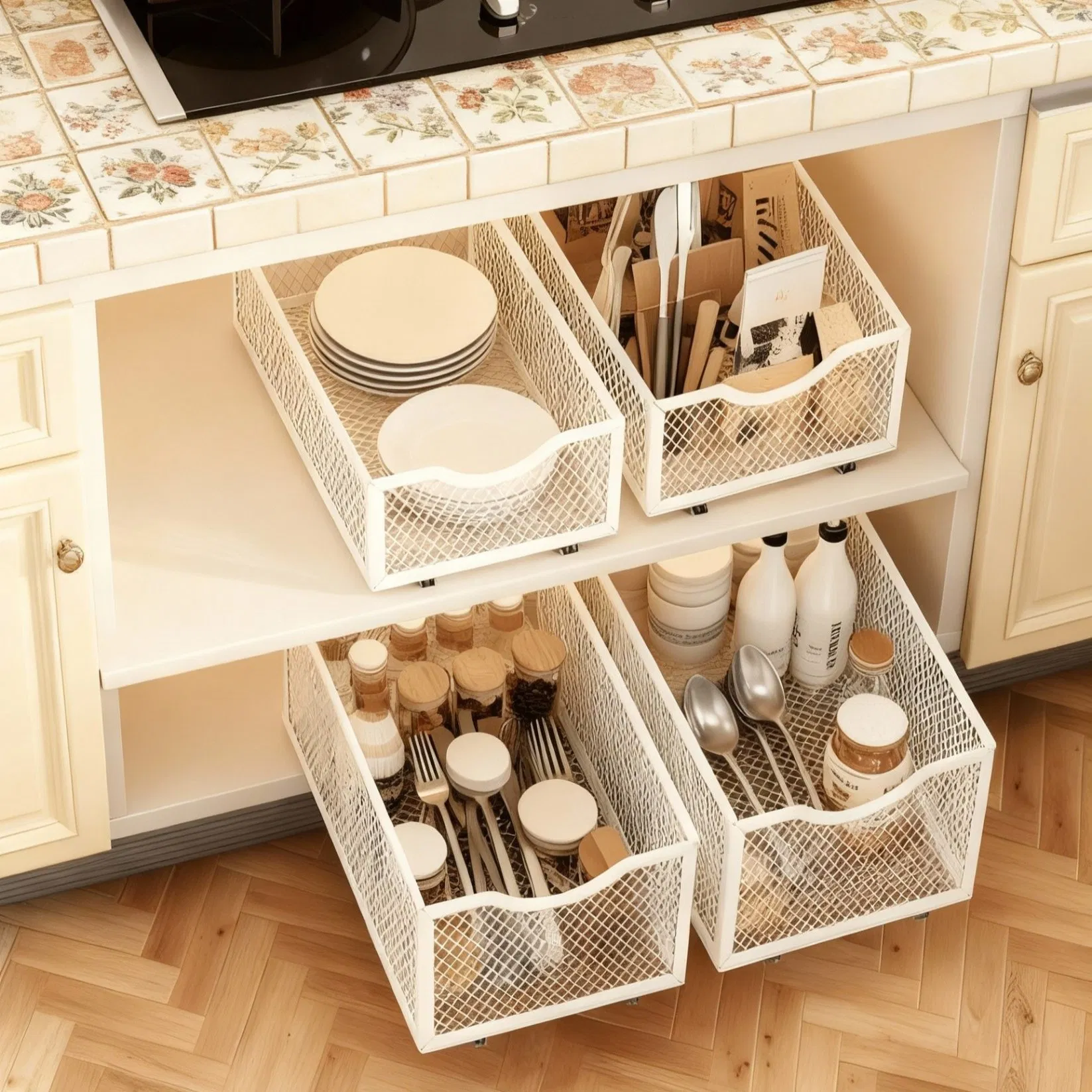 Large Capacity Sundries Organizer Baskets with Durable Sliding Rails, Simple Installation Tools