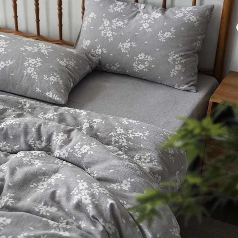 80% Cotton 20 % Linen Bedding Bedsheets and Pillow Cases Set 4 Bed Sheet