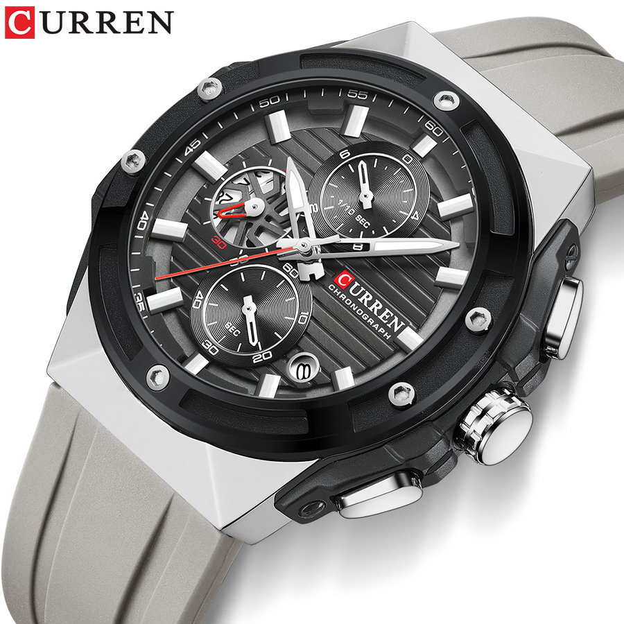 Curren 8462 Fashion Sports Men's Multi-Functional Six-Pin Calendar Waterproof Silicone Quartz Watch
