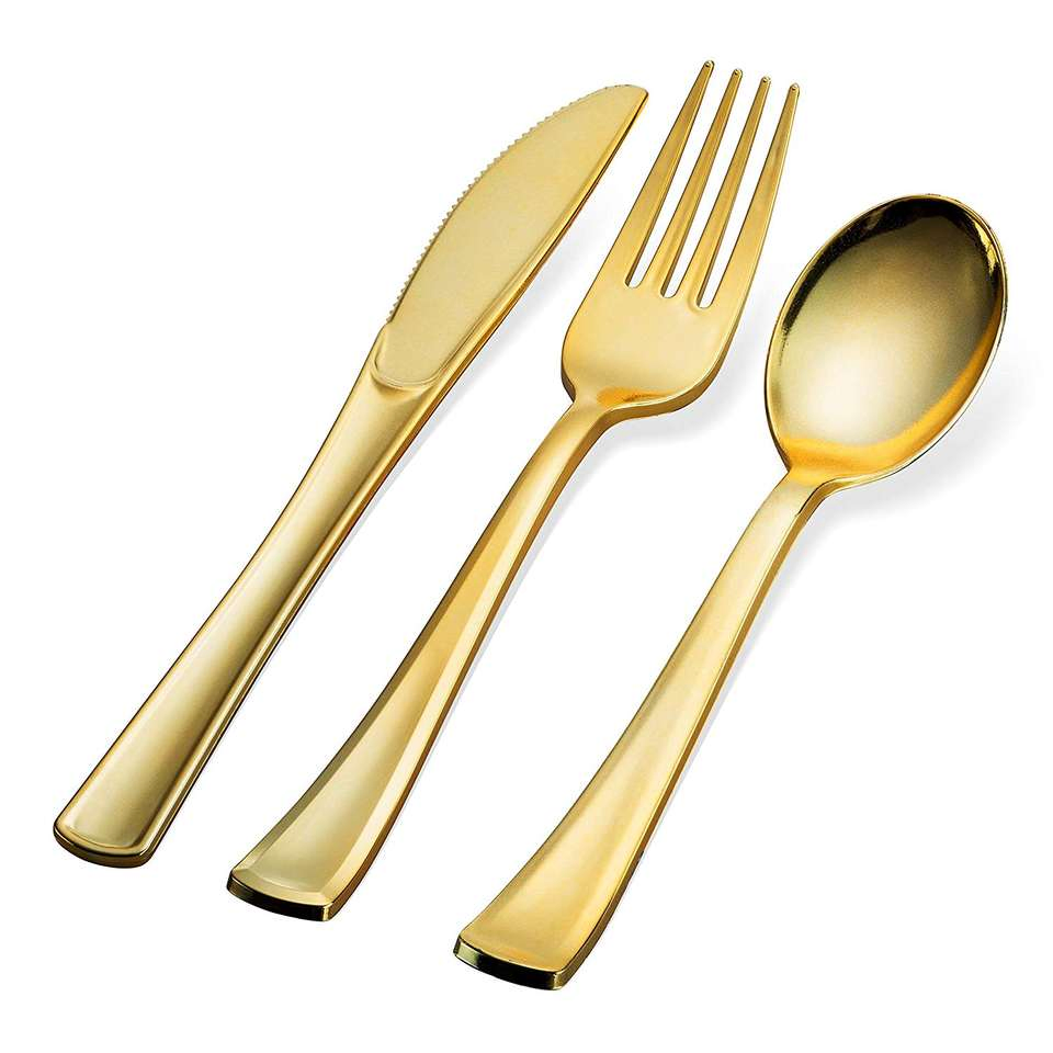 Elegant Gold Plastic Forks for Weddings and Parties - 17.5cm