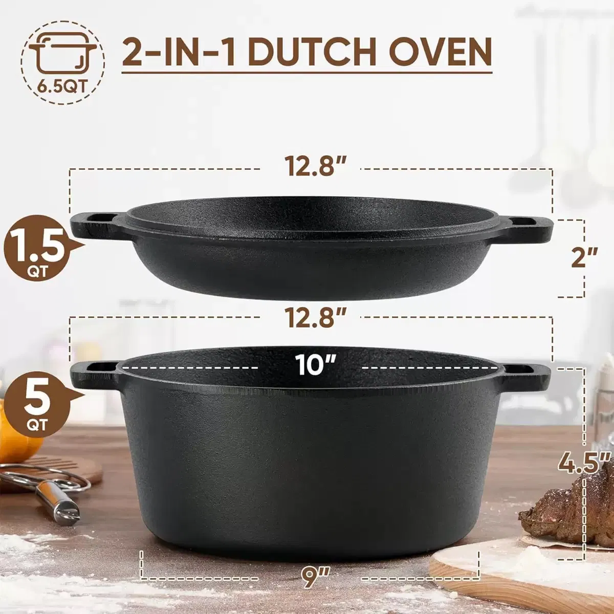 Hot Sale Pre-Seasoned Cast Iron Dutch Oven with Skillet Lid for Camping