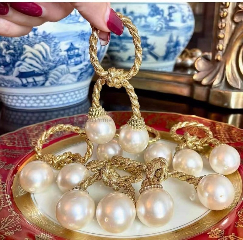 Pearl Bead White Round Shape Handmade Napkin Ring for Wedding Decor Home