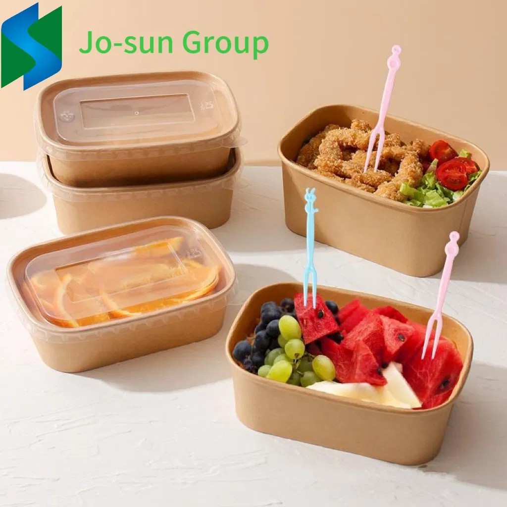 Rectangular Disposable Kraft Paper Bowl Packaging Take Away Salad Bowl with Lid