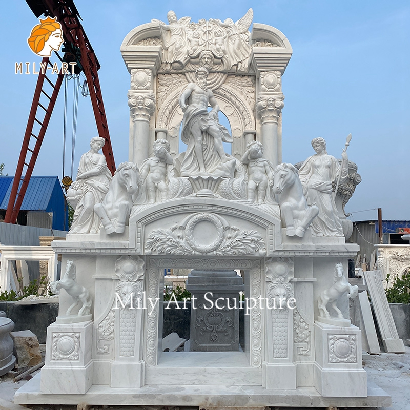 Large Stone Two Layer Overmantel Double Marble Fireplace Surround