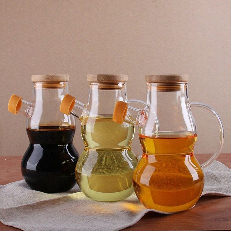 High Borosilicate Glass Bottle Olive Oil Sauce Condiment Cooking Oil Dispenser for Kitchen