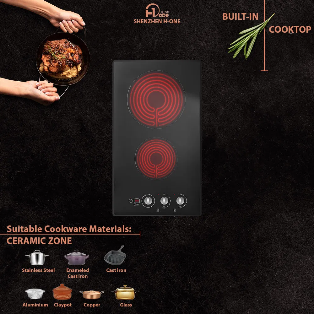 240 Volt 2 Burner Electric Knobs Cooktop Built-in 3000W Hard Wired No Plug