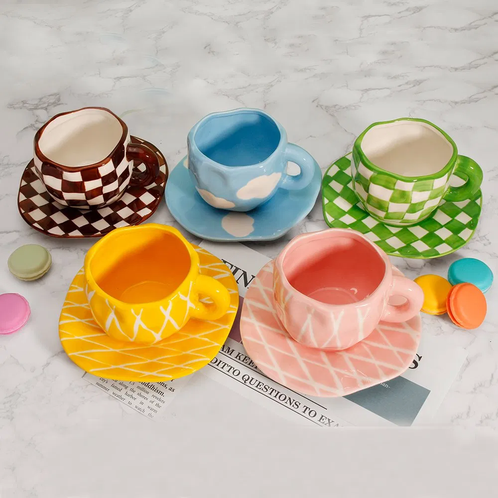 New Design Porcelain Tea Cups and Saucers Set 200ml Ceramic Coffee Mug with Saucer