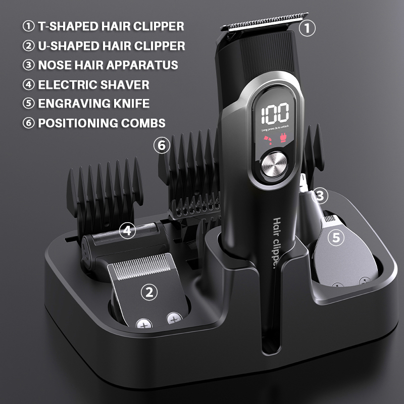 Professional Men's Cordless Electric Barber Hair Clipper LED Display T-Shaped Knife Detail Precision Beard Trimmer Hair