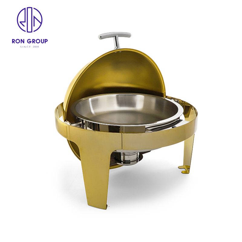 Factory Price Buffet Stove All Gold Round Food Warmer Electric Ues Fuel Use Chafing Dish