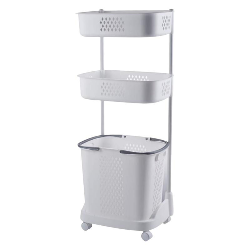 Factory Wholesale Multi-Layer Dirty Clothes Storage Basket Rolling Laundry Hamper Bathroom Laundry Basket with Wheels and Handle