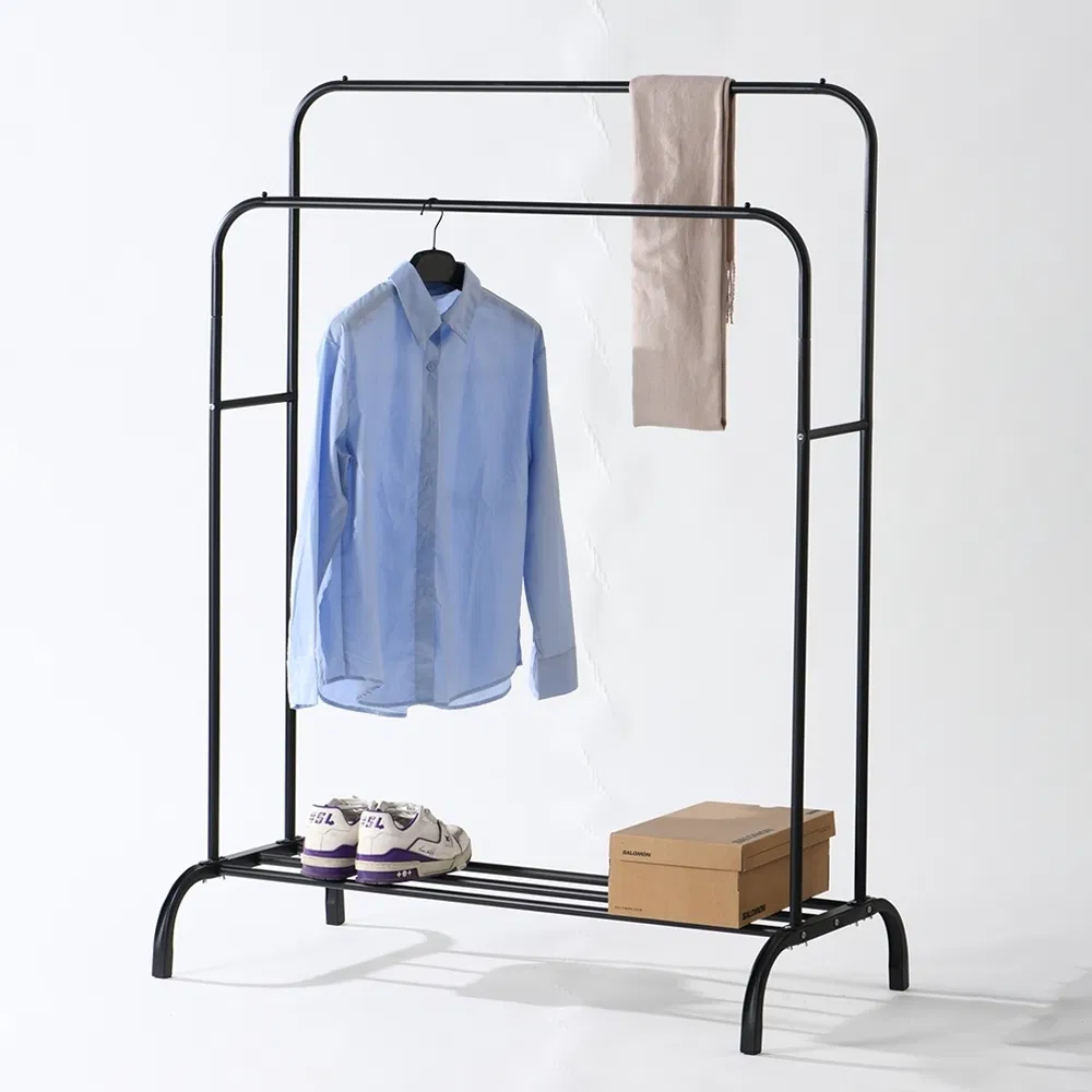 Rustproof Double Rod Garment Rack Powder-Coated Clothes Rack Free-Standing Rack for Indoor