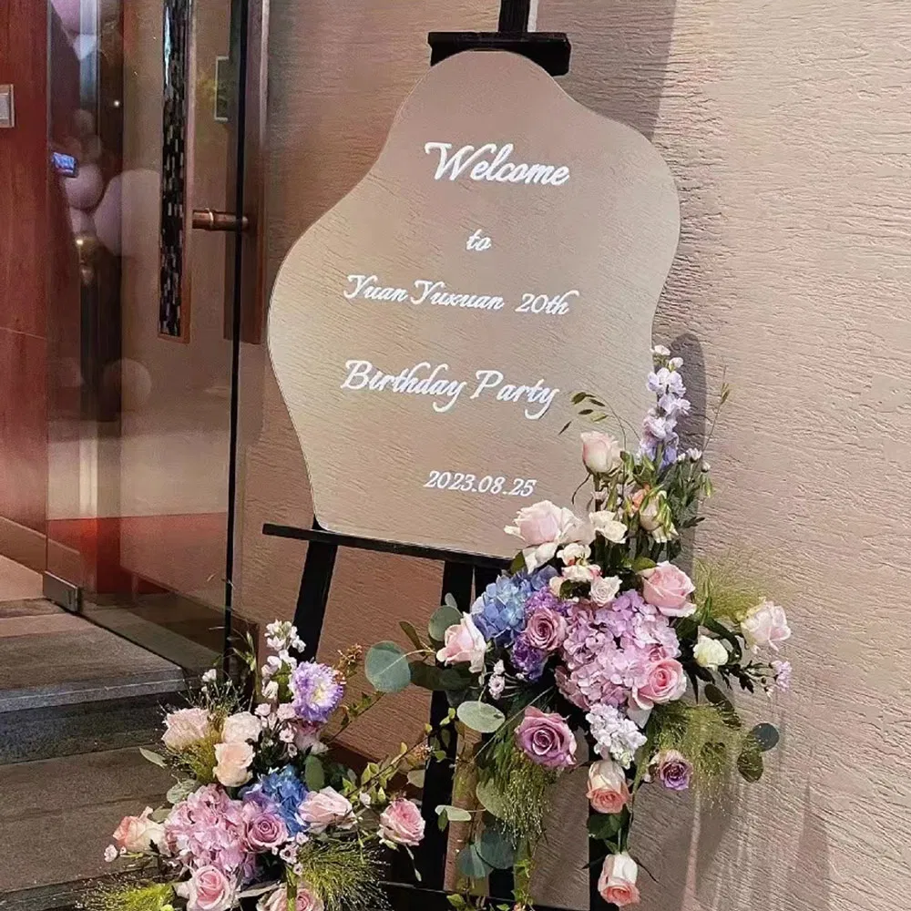 1.8mm Mirror Acrylic Welcome Board Custom Printed Event Sign for Wedding or Party Decoration