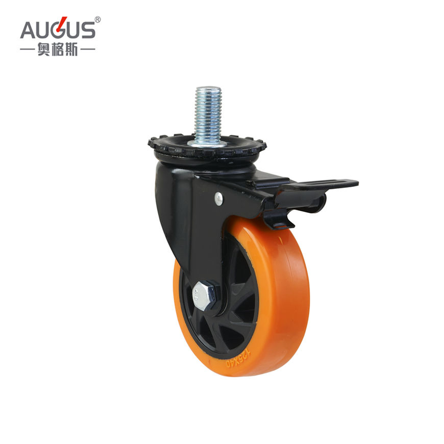 Medium Heavy Duty PU Cart Caster Wheel Swivel Caster with Double Brake