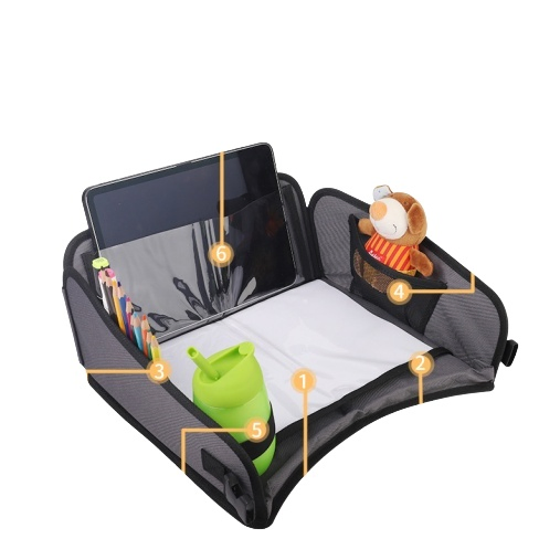 Kids Travel Tray, Kids Travel Trays for Car Seat, Road Trip Essentials for Toddler, Carseat Lap Tray with Dry Erase Board & Storage Organizer for Road Trip