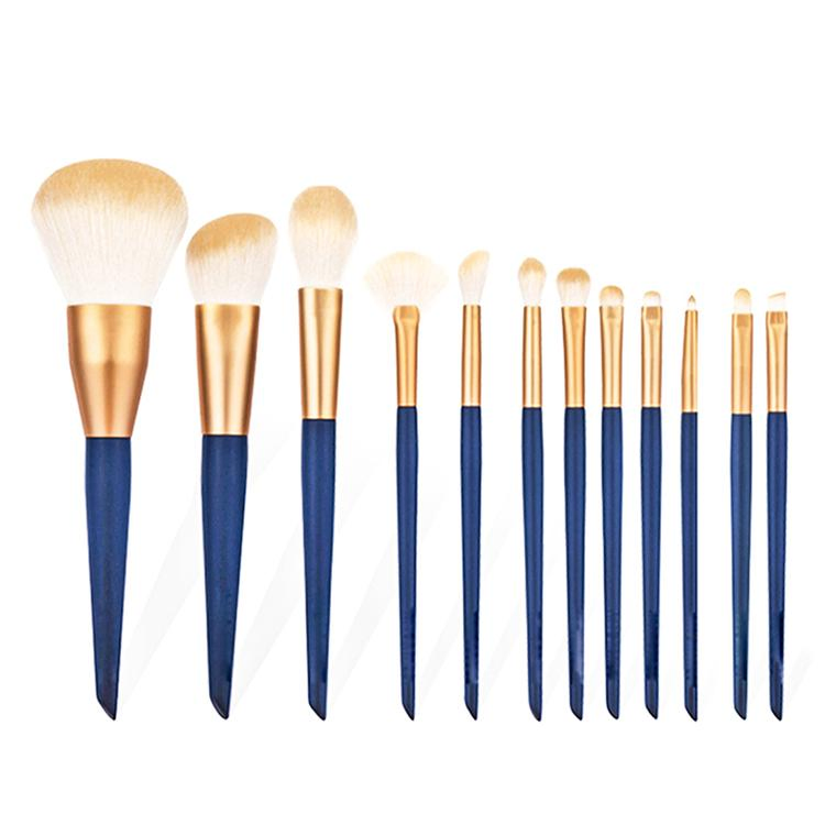 Hot Sale 12PCS Soft Hair Beauty Face Eye Powder Foundation Blue Travel Makeup Brush with Brush Holder