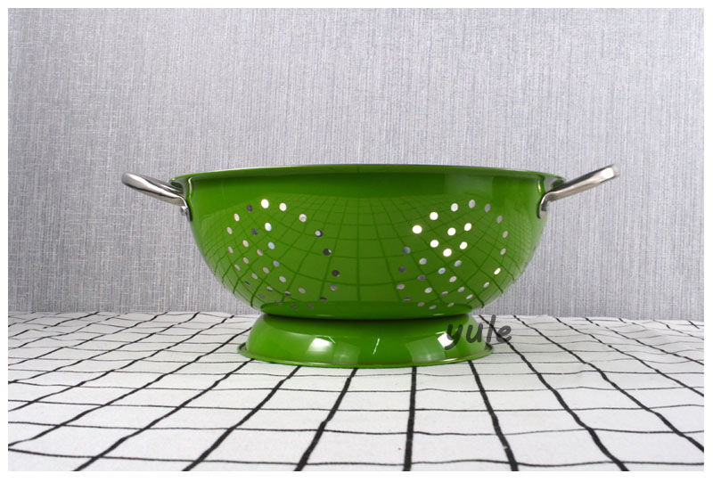 Colorful Painting with Base and Handles Stainless Steel Wholesale Fruit Basket for Kitchen Tool