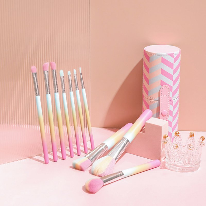 New Arrival Colorful Make up Brush Set Rainbow Brush 10PCS Powder Liquid Blending Brush