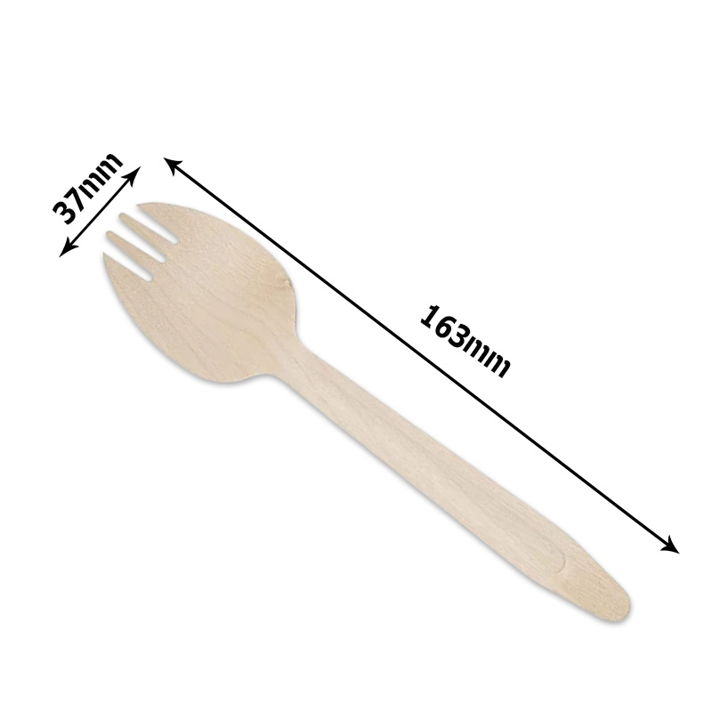 100%Natural Custom Disposable Wooden Cutlery 162mm Length Birth Wooden Spork for Lunch