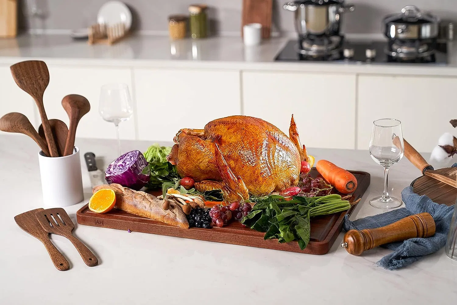 Large Walnut Wood Cutting Board with Juice Groove Handles