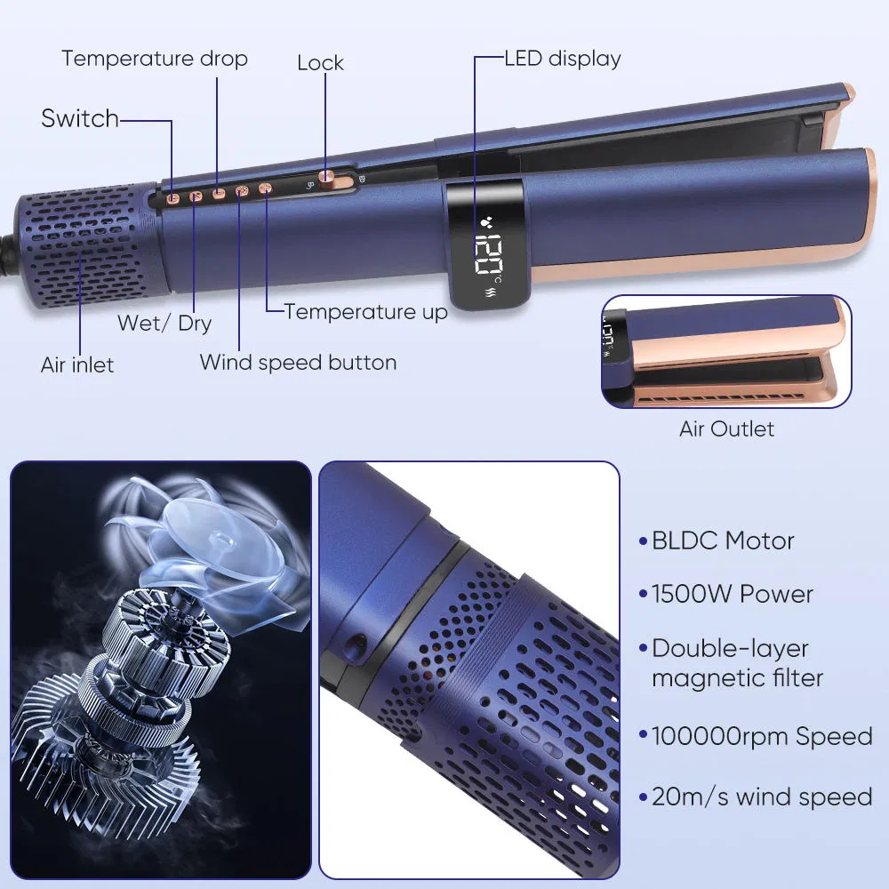 New Multi Hot Air Styler High Speed Flat Iron 2 in 1 Hair Straightener and Dryer