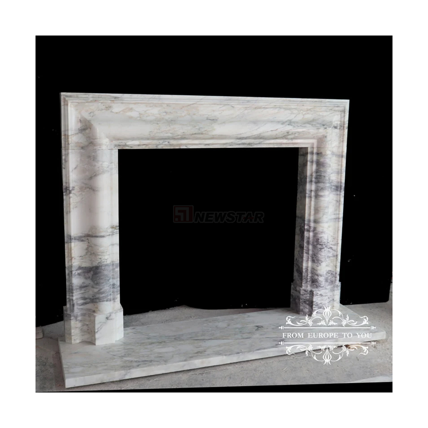 Newstar Modern Natural Stone Hand Carved French White Marble Fireplace Surround Mantel
