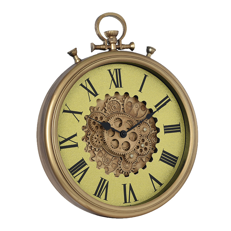Hot 47cm Round Antique Vintage Gear Wall Clock with Quartz Silent Movement: