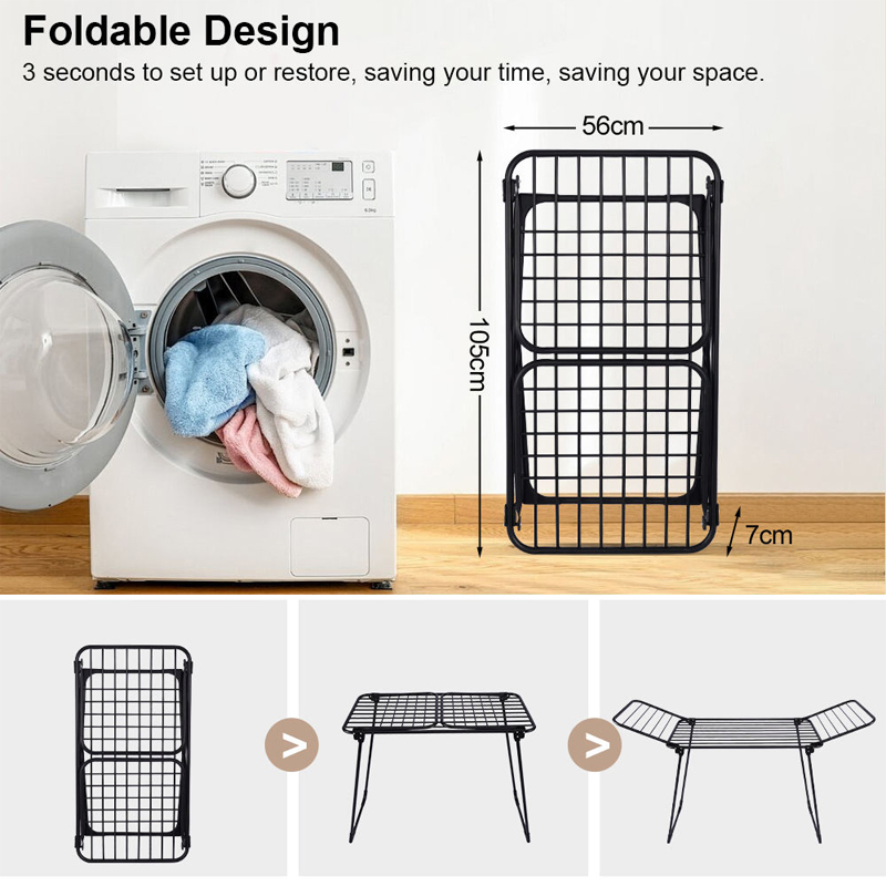 Sanipro Black Foldable Indoor Baby Clothes Drying Rack Wing-Shaped Multi-Functional Balcony Collapsible Laundry Hanger Dryer