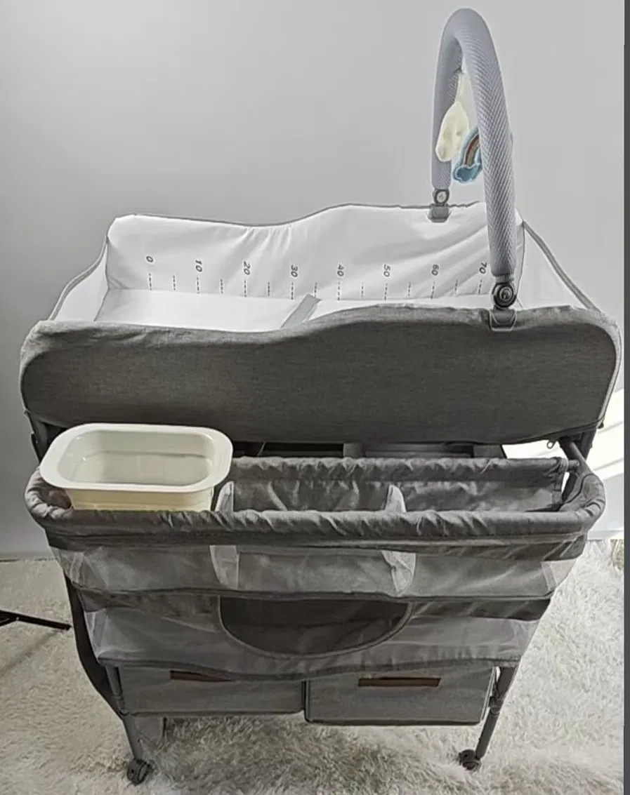 Adjustable Height Changing Table Station Mobile Nursery Organizer for Newborn and Infant, Grey