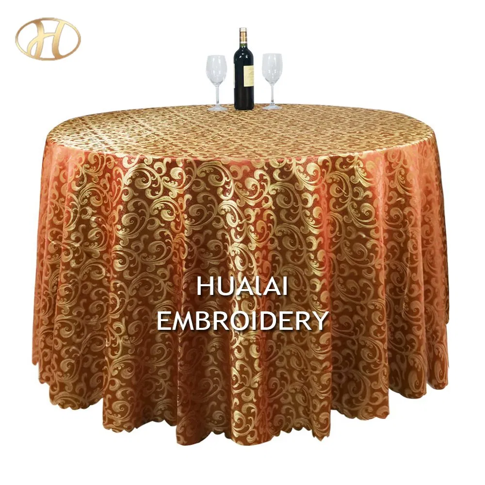 Shaoxing Round Gold Waterproof Oil-Proof Polyester Design Table Cover Cloth for Hotel