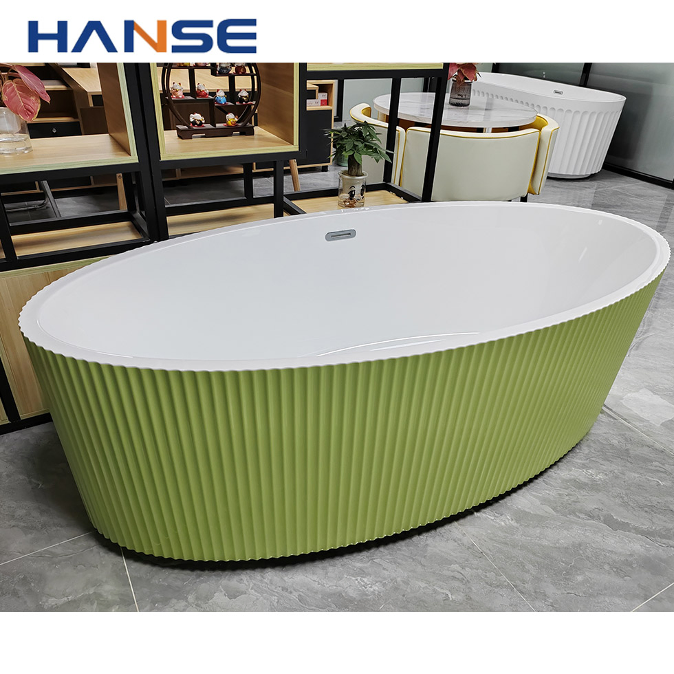 Factory Matte Black Acrylic Stripes Fluted Custom Project Freestanding Bathtub Relax Soak Sanitary Ware Freestanding Bathtub