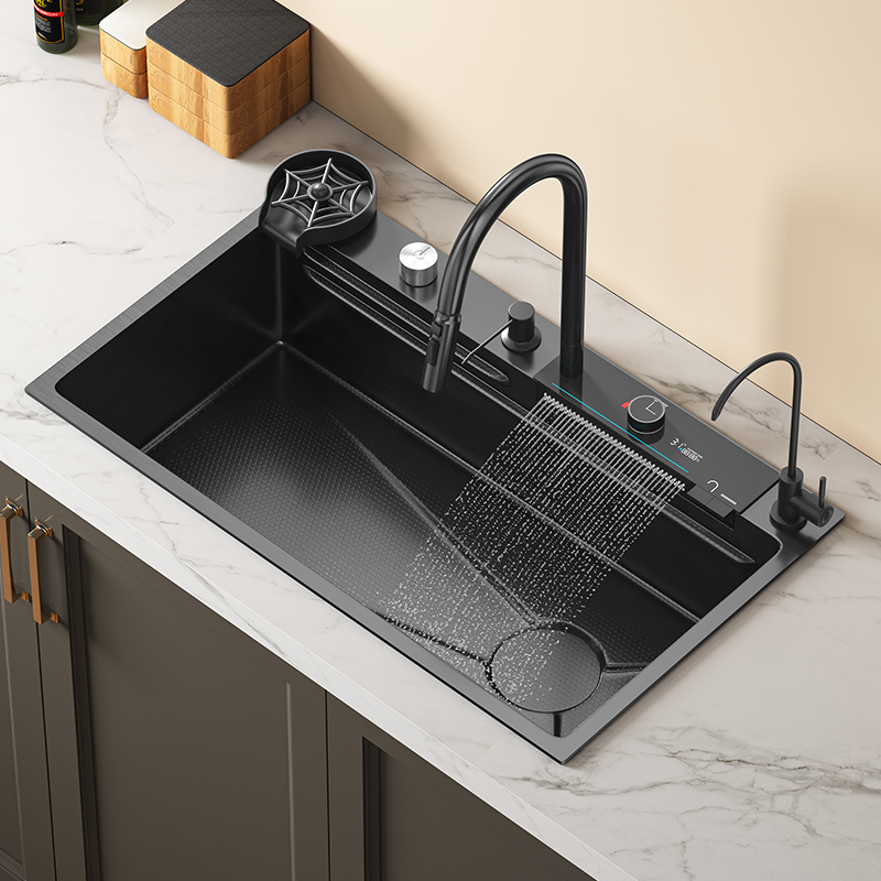 Kitchen Sink with Rainfall Faucet Single Big Sink Stainless Steel 304