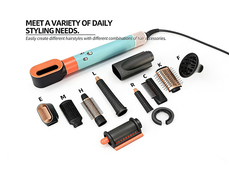 Multi-Function Ionic Hair Dryer & Curler HS08/HS01 Blue Set 1600W 3-Speed Professional Salon-Quality Lightweight Portable Design