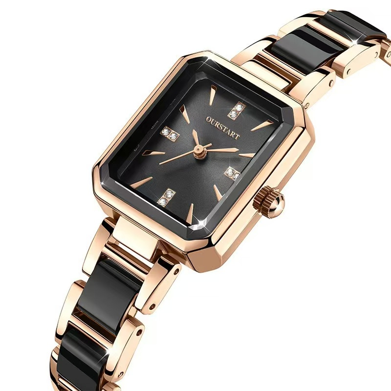 Novel Design Rectangular Compact Diamond Custom Logo Shiny Women′ S Watch