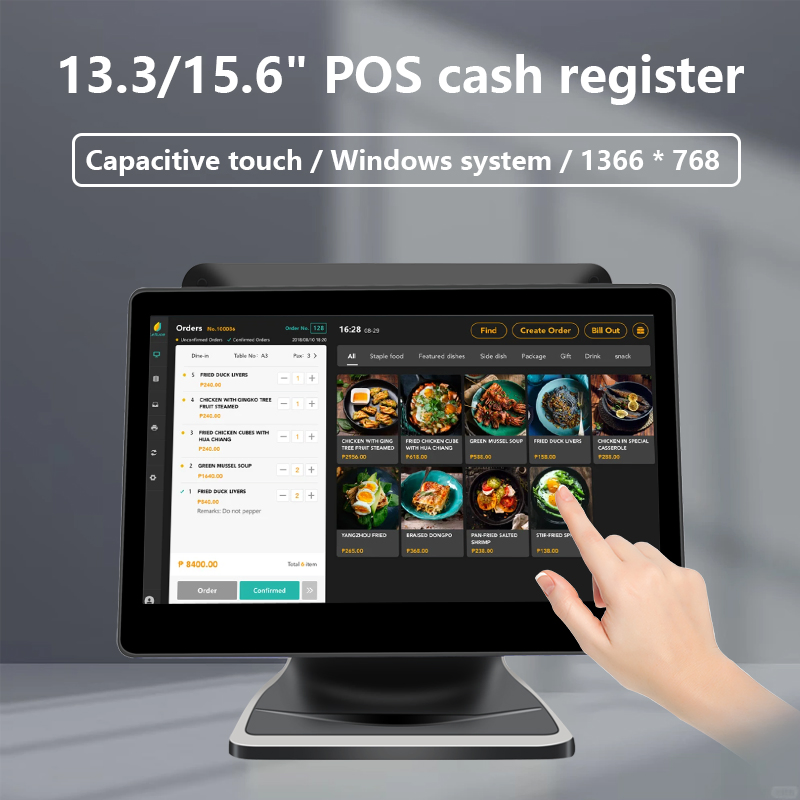 Win-Dows 10/11 15.5+13.3 Inch Dual Screen POS Terminal Restaurant Cash Register POS All in One POS Machine Ordering System