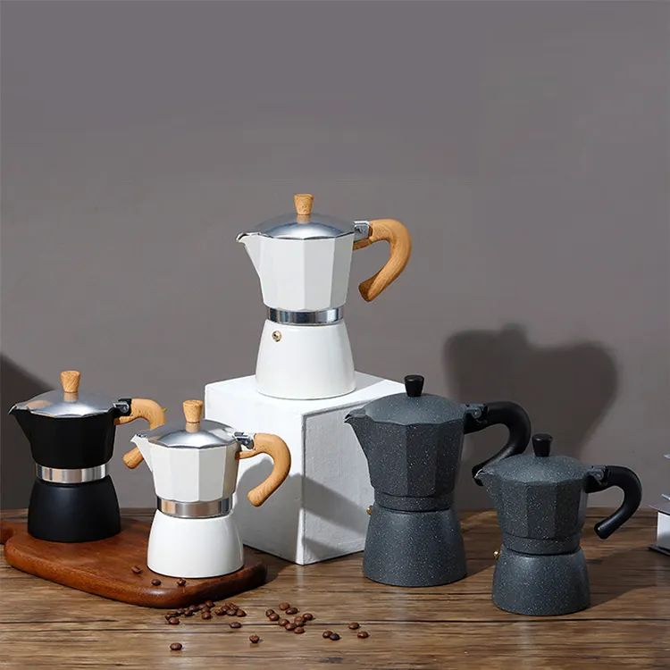 Stainless Steel Stove Mocha Espresso Maker Coffee Pot Wooden Handle