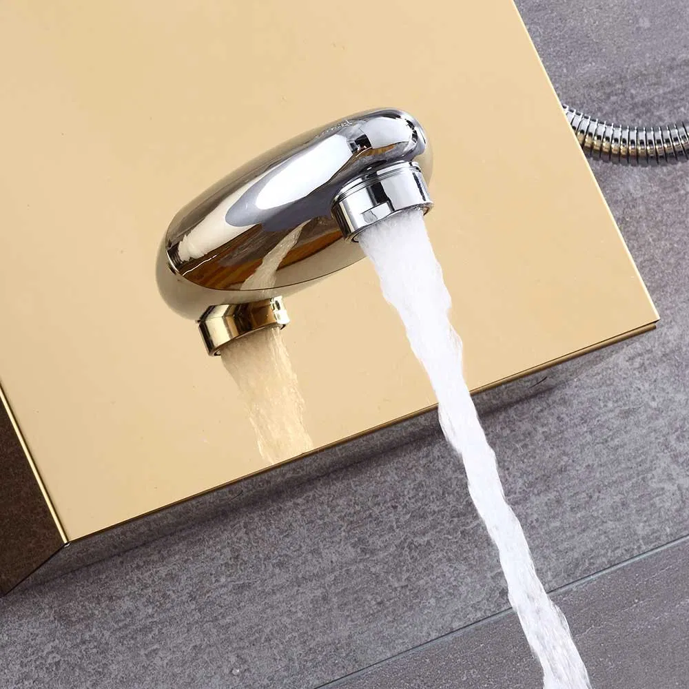 Brushed Gold Waterfall SUS304 Bath Tub Bathtub Bath Bathroom Shower Faucet and Wall Panels Set