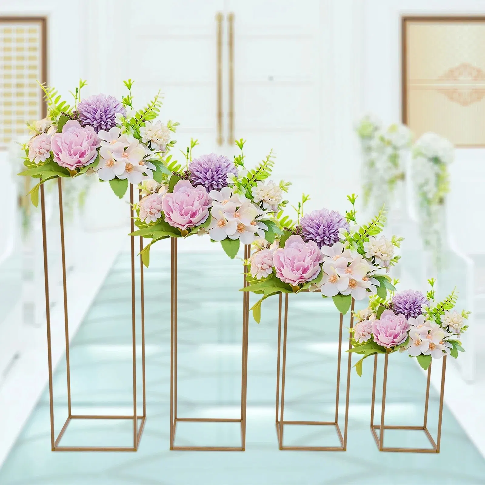 4PCS Metal Flower Rack Prop Geometric Column Vase Stand Wedding Party Decor Gold Rectangular Rack for Wedding 40/60/80/100cm