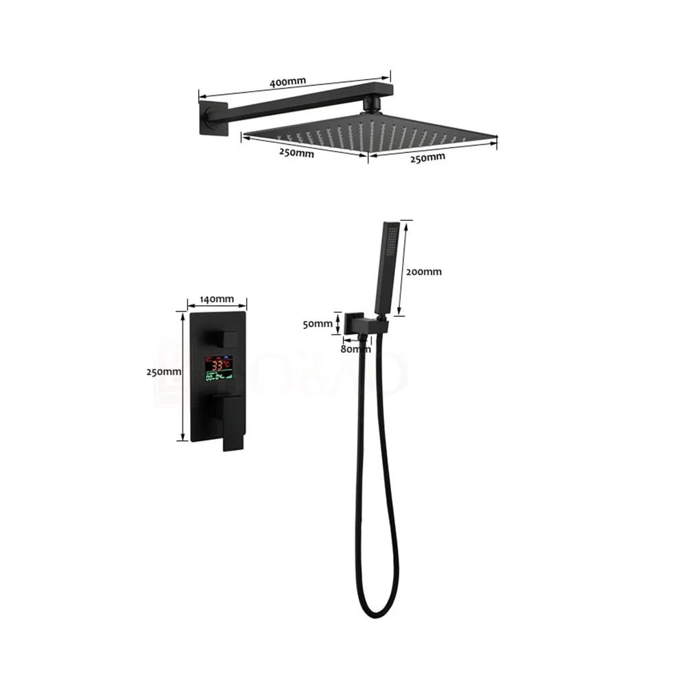 Brushed Gold Digital Display Concealed Shower Mixer with Brass Body
