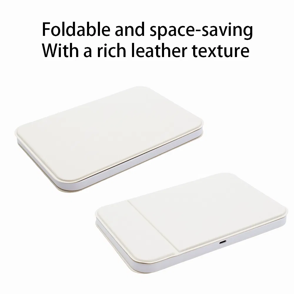 Foldable Square LED Makeup Mirror with Case, Three-Color Adjustable Lighting