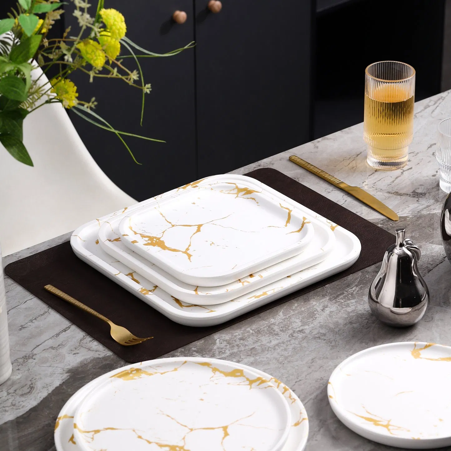 Best Home Melamineware Luxury Golden Design Rectangular Bowls Kitchen Mixing Bowl Food Serving Bowl Custom Shape Home Tableware Fruit Bowl