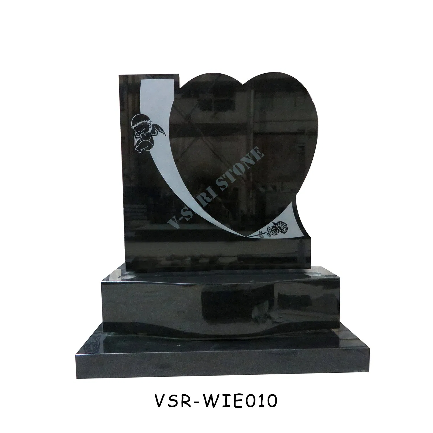 Hot Selling Black Granite Headstone Cemetery Wholesale Angel Heart Tombstone