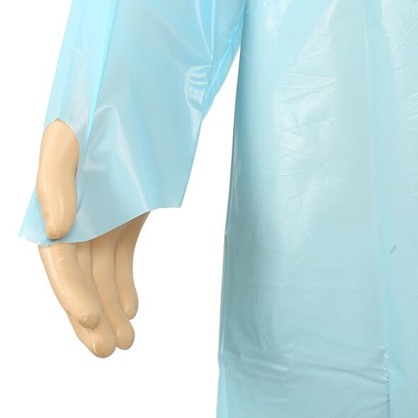 Strong Blue Fluid Resistant CPE Isolation Gowns with Thumb Loop Pack 100