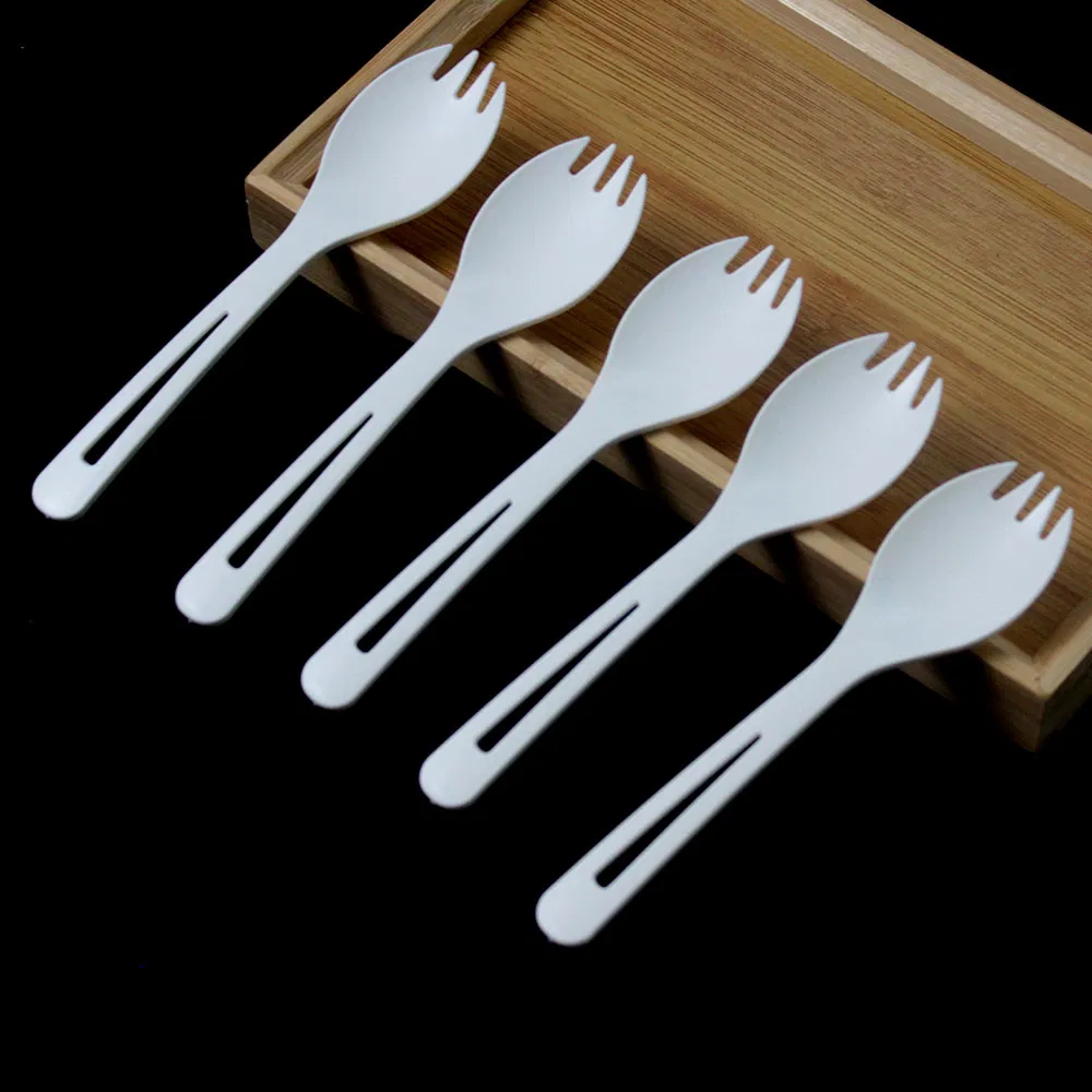 Wholesale Disposable Compostable Biodegradable White Color Cutlery Cornstarch Spork Spoon